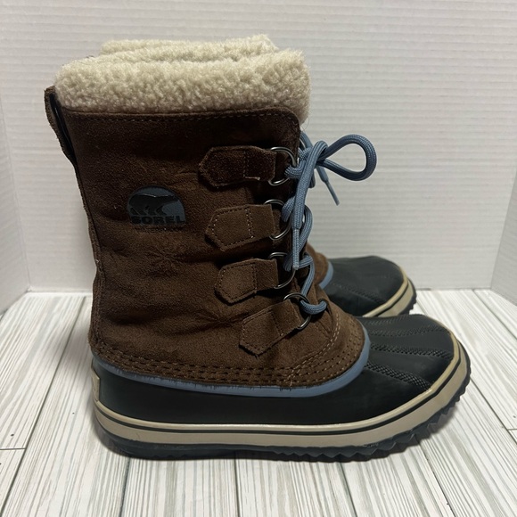 Sorel Women's Sz 7 Suede 10" Winter Boots Rubber & Leather NL1966-202 Lace Up - Picture 1 of 10
